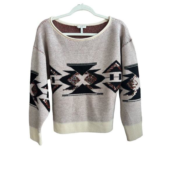 Joie Southwest Print Size S Cashmere Blend Sweater with Sequins - Picture 3 of 10